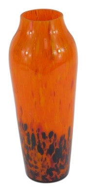 A 20thC Art Glass vase, possibly Schneider, of shouldered, ovoid form, decorated in a mottled orange and brown, 25cm high.