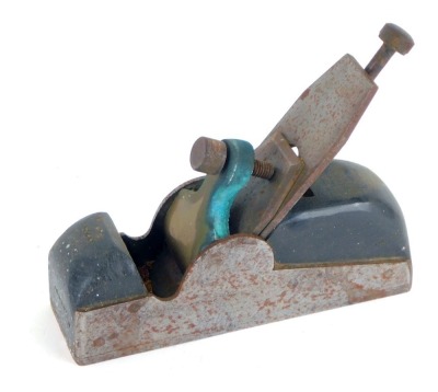 A carpenter's wooden and steel block plane, engraved J S Wain, 20cm wide.