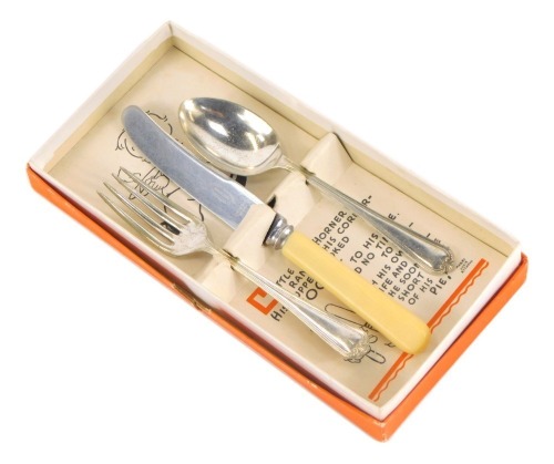 A Mabel Lucie Attwell Kiddys cutlery set, boxed.