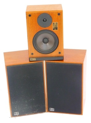 Three Ram speakers, model CD-10, each in a teak case, one lacking cover, 41cm and 33cm high. (3)