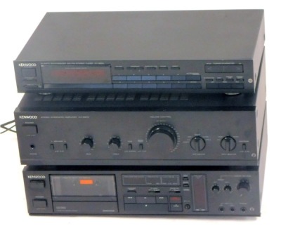 HI-Fi equipment, comprising a Kenwood Quartz synthesizer AM-FM Stereo tuner KT-660L, a Kenwood Stereo integrated amplifier KA-660D, and a Kenwood Stereo cassette deck, KX-660HX. (3)