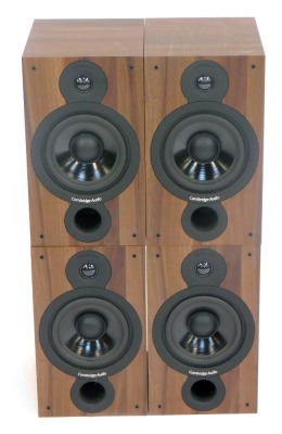 Four Cambridge Audio SX-60 speakers, serial no SS C10652 695 30252, in a walnut style case. (4)