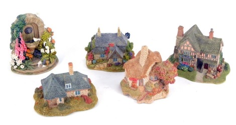 Five Lilliput Lane Cottages, comprising Junk and Disorderly, Jamaica Inn, Beehive Cottage, Kenmore Cottage, and Picnic Paradise Secret Gardens, boxed. (5)