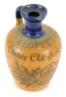 A Royal Doulton two tone stoneware Scotch whisky jug, printed with Loffet and Co, Choice Old Scotch whisky, 59 Duke Street, London, impressed marks, 18cm high.