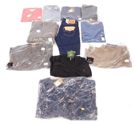 A group of designer gentleman's clothing, to include brands such as Weird Fish, Levi jeans, and others. (1 box)