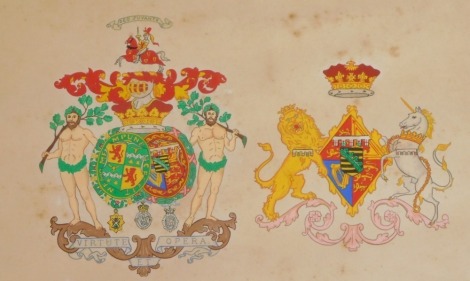 Late 19thC School, two coats of arms, of Alexander Duff, 1st Duke of Fife, and HRH Princess Louise of Wales, watercolour 19cm x 28cm, framed and glazed.