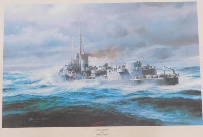 After Robert Taylor. HMS Kelly, signed print, 33cm x 53cm, framed and glazed. - 3