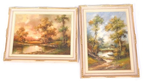 Guillainn (20thC School). Two woodland scenes, oil on canvas, signed, 49cm x 69cm, and 70cm x 50cm, framed. (2)