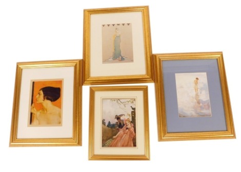 A collection of limited edition prints, to include William Russell Flint, Greek Lady, 19cm x 14cm, William Russell Flint, The Jester and Ballerina, Lady Applying Lipstick, and Lady by River, each framed and glazed. (4)