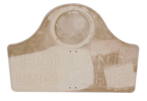 A Holland Lincolnshire Border metal sign, painted in white, 61cm x 84cm.