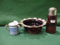 A Noritake Tyg, Cranberry Caster and Bowl