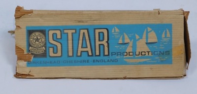 A Star Productions model pond yacht, with a cream hull with green and yellow design, 40cm wide, with mast, boxed. - 2