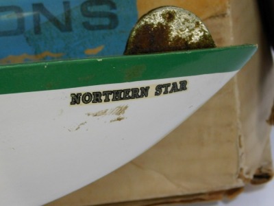 A Star Productions model pond yacht, with a cream hull with green and yellow design, 40cm wide, with mast, boxed. - 3