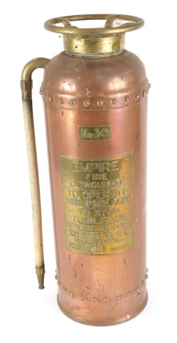 A vintage copper Empire fire extinguisher, No 3C, 54cm high.