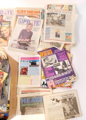 A group of gay magazines, newspapers and glamour magazines, to include Mr Magazine, Boys Newspaper, Guyz Magazine, Man to Man, Steam and Male Power, Mandate, Playgirl, etc. (1 box) - 2