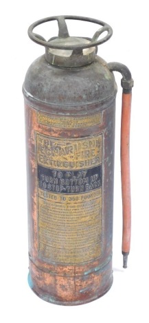 A vintage fire extinguisher, from Underwriters Laboratories, 2 1/2 gallon fire extinguisher, serial no A242757, discharged, 60cm high.