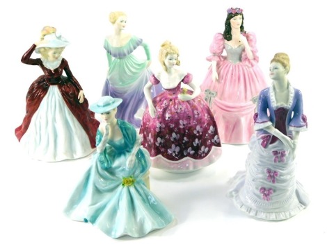 Six Coalport Ladies of Fashion figures, comprising Stella, Margaret, Jan, Hayley, Rosemary, and Alison, 20cm high. (6)