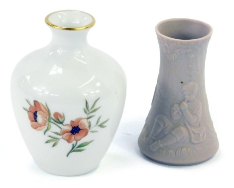 Two miniature vases, comprising a Lladro pink finish miniature vase, 7cm high, and a Royal Copenhagen floral posy vase, 8cm high. (2)