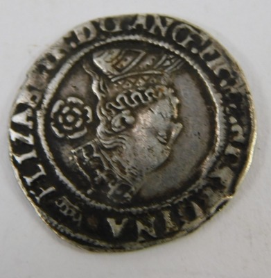 An Elizabeth I hammered silver threepence 1567, obverse profile of the Queen with a Tudor rose, reverse a long cross with coat of arms. - 2