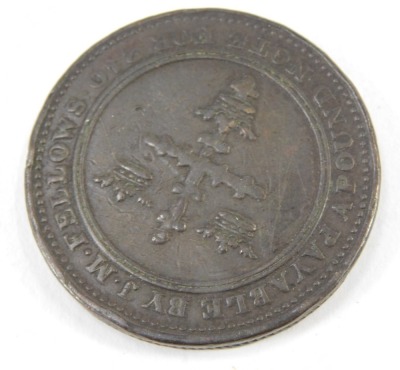 A Nottingham one penny token 1813, obverse with Nottingham Castle, reverse a cross and three crowns, one pound note for 240, payable by J M Fellows. - 2