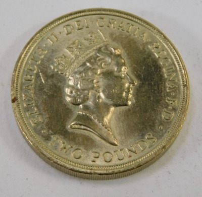 A Queen Elizabeth II first issue two pound coin 1989, obverse bust of Her Majesty, reverse commemorating the Tercentenary of the Bill of Rights. - 2