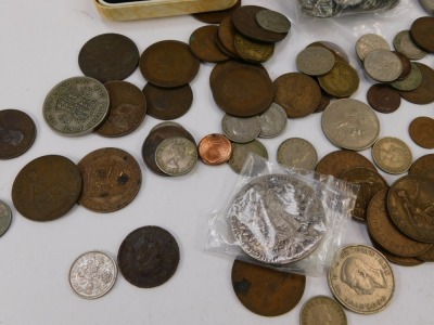 A Marie Theresa thaler 1780, Victorian and later silver threepence and sixpence coins, copper coinage, commemorative coins, etc., together with ten shilling notes. (a quantity) - 2