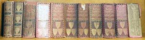 Eleven copies of Kelly's Handbook to the Titled Landed and Official Classes, comprising 1878, 1880, 1886, 1890, 1892, 1893, 1895, 1896, 1897, 1898 and 1899. (AF) (1 shelf)