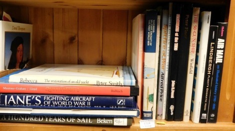 Books: Naval, Maritime, Aeronautical, including Maxtone-Graham and Lloyd, Queen Mary II, Price (Alfred) Spitfire At War, White Ensign 1939-1945, The Navy Goes To War, and Proud (John H) Seahorses of The Tees. (18)