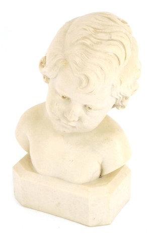 D Daniel. A carved reconstituted marble bust of a child, 25cm high, singed.