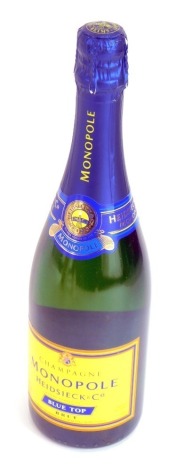 A bottle of Monopole Heidsieck and Co champagne brut, boxed.