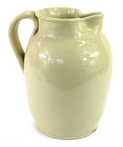 A late 19thC Doulton & Co Lambeth white stoneware mottled water jug, impressed mark, 24cm high.