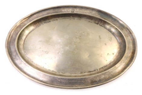 A GWR Hotels oval silver plated tray, bearing crest, 36cm diameter.