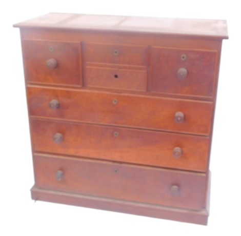 A Victorian Scottish mahogany chest, of two short flanked by two deep drawers, over three long graduated drawers, raised on a plinth base, 122cm high, 122cm wide, 53cm deep.