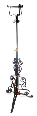 A Victorian cast iron and copper embellished standard oil lamp stand, 153cm high.