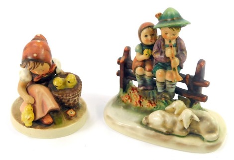 Two Goebel by Hummel figures, comprising Eventide, 12cm high, and Chick Girl, 9cm high. (2)