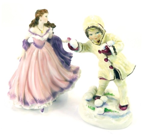 Two Royal Worcester figures, comprising Rachel, 16cm high, and Royal Worcester figure by F Doherty modelled as December 3455, 17cm high. (2)