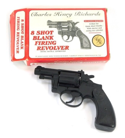 A Charles Henry Richards eight shot blank firing revolver, boxed.