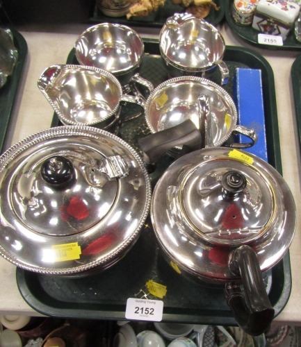 A four piece Viners silver plated set, additional milk jug and sugar bowl, and cased '21' key. (1 tray)