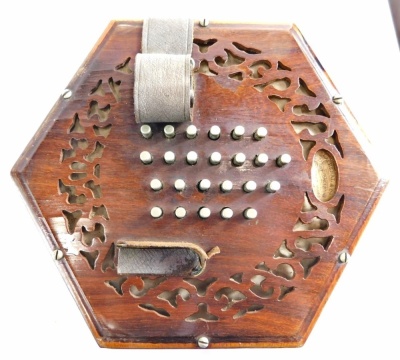 A 19thC Lachenal and Co London concertina, with 48 chrome buttons, in fitted case, 19cm high, labelled the case and body. - 3