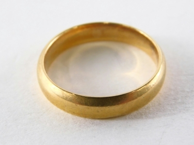 A 22ct gold wedding band, of plain design, ring size N, 4.9g all in. - 2