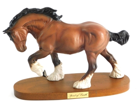 A Beswick matt finish horse figure Spirit Of Earth, on a wooden plinth base, 21cm high.