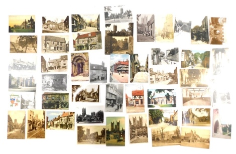 Various early 20thC Lincoln city postcards, Northgate, Eastgate, The Strait, other uphill scenes, Jew's House various, bottom of Steep Hill with E Haigh sign, early Lincoln postmarks, etc., Christ's Hospital Terrace, etc., black and white and in colour. 