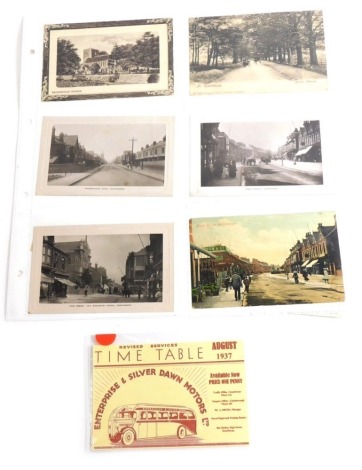 Various 20thC Scunthorpe North Lincolnshire postcards, Main Street and other street scenes, Frodingham Road, various High Street, Burton Avenue, Wells Street, 1937 Silver Dawn bus timetable.