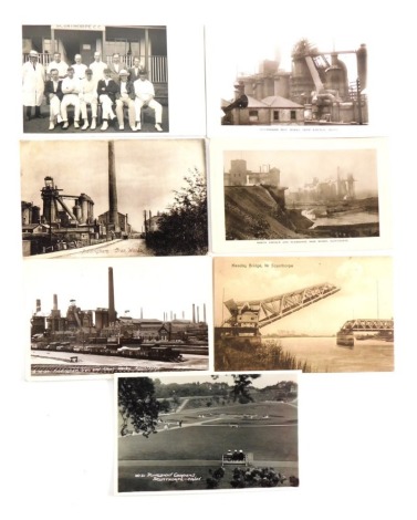 Various 20thC Scunthorpe North Lincolnshire postcards, Scunthorpe Cricket Team portrait, various Frodingham Iron works and Keadby Bridge, black and white. (7)