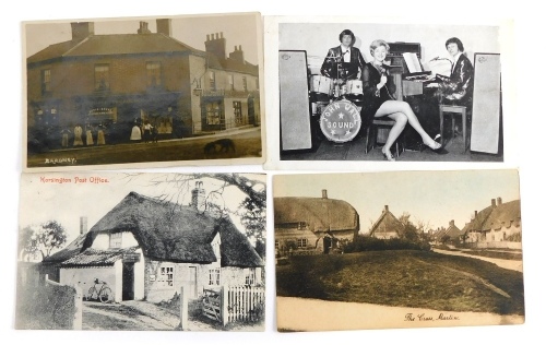 Various 20thC Lincolnshire postcards, villages Bardney Treadgold shop front, Horsington Post Office, John Wall Sound band card, black and white and coloured cards. (a quantity)