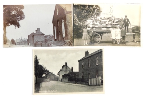 Various 20thC Lincolnshire postcards, villages horse cart and children, John Smith, Branston Booths, Timberland and another South Street. (3)