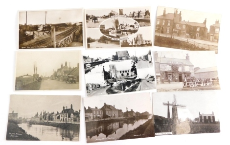 Various 20thC Lincolnshire postcards, villages Saxilby Sun Hotel and Bridge card, Bridge Street, others, Co-Operative Society shop front, Ship Hotel and The Mill Saxilby, black and white. (a quantity)