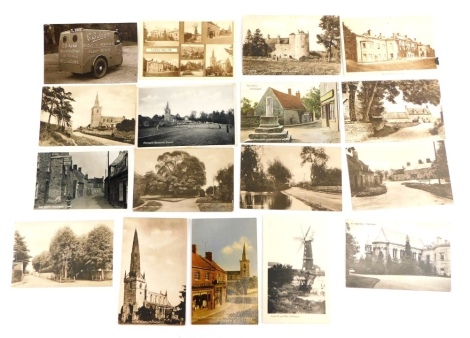 Various 20thC Lincolnshire Wellingore postcards, C B Aram advertising van photograph card, Somerton Castle, Recreation Ground, Hall Street, Windmill, High Street with child before Red Lion Warwick's Ales sign, Welbourn, etc., black and white and in colour