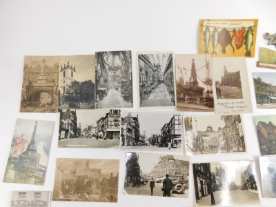 Various 20thC Lincolnshire Lincoln City postcards, High Street and Stonebow, Saracen's Head entrance, High Street looking South, other High Street, Strawson's Dining Room advertising on High Street, Electric Tram Cars postcards, etc., black and white and - 2