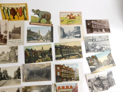 Various 20thC Lincolnshire Lincoln City postcards, High Street and Stonebow, Saracen's Head entrance, High Street looking South, other High Street, Strawson's Dining Room advertising on High Street, Electric Tram Cars postcards, etc., black and white and - 3